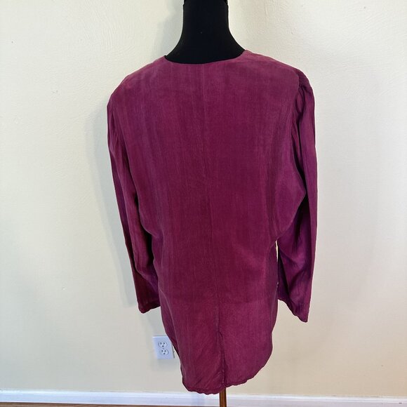 Vintage Womens Magenta Button Front Rayon Cardigan Blouse Top Pink Flowy Boho - Picture 6 of 8